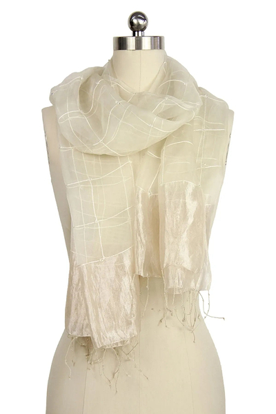 Embroidered Silk Fringed Scarf - SAACHI