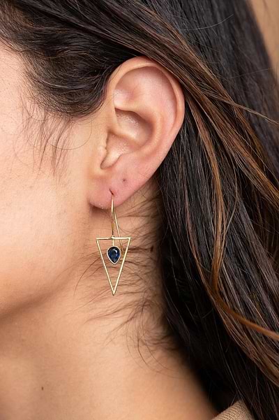 Minimalist Gemstone Drop Earring Navy