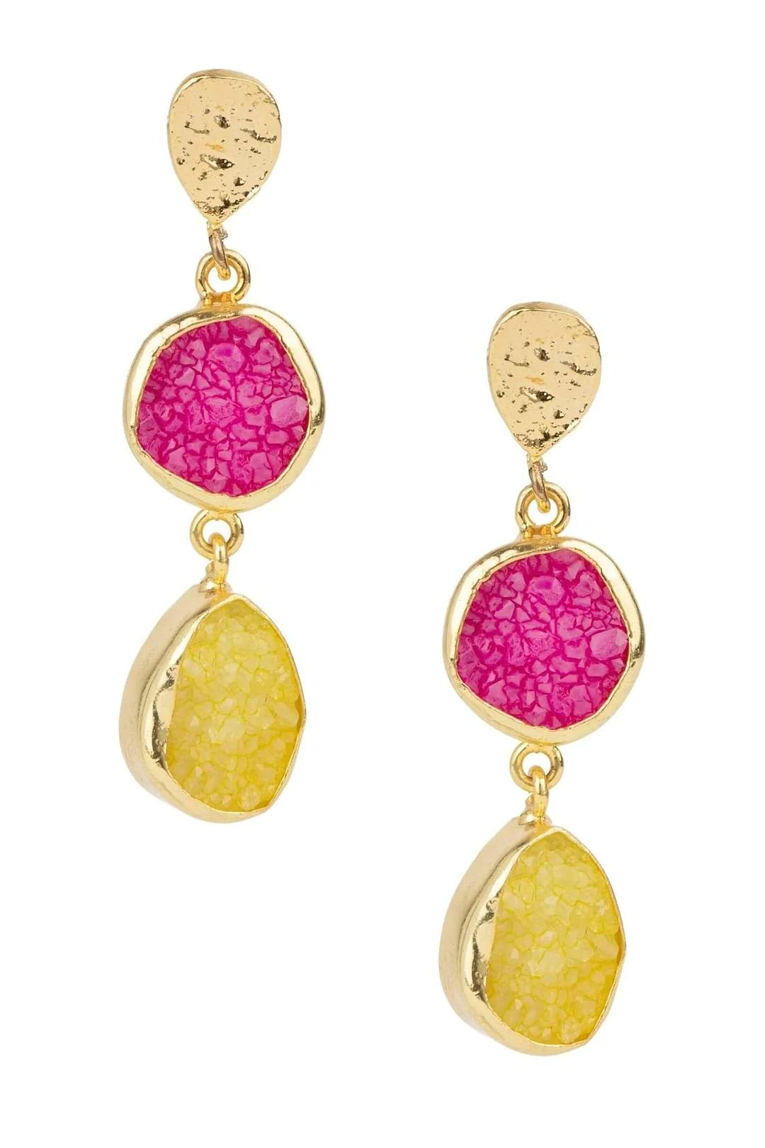 Joydrop Druzy Two Tone Dangle Earrings Gold