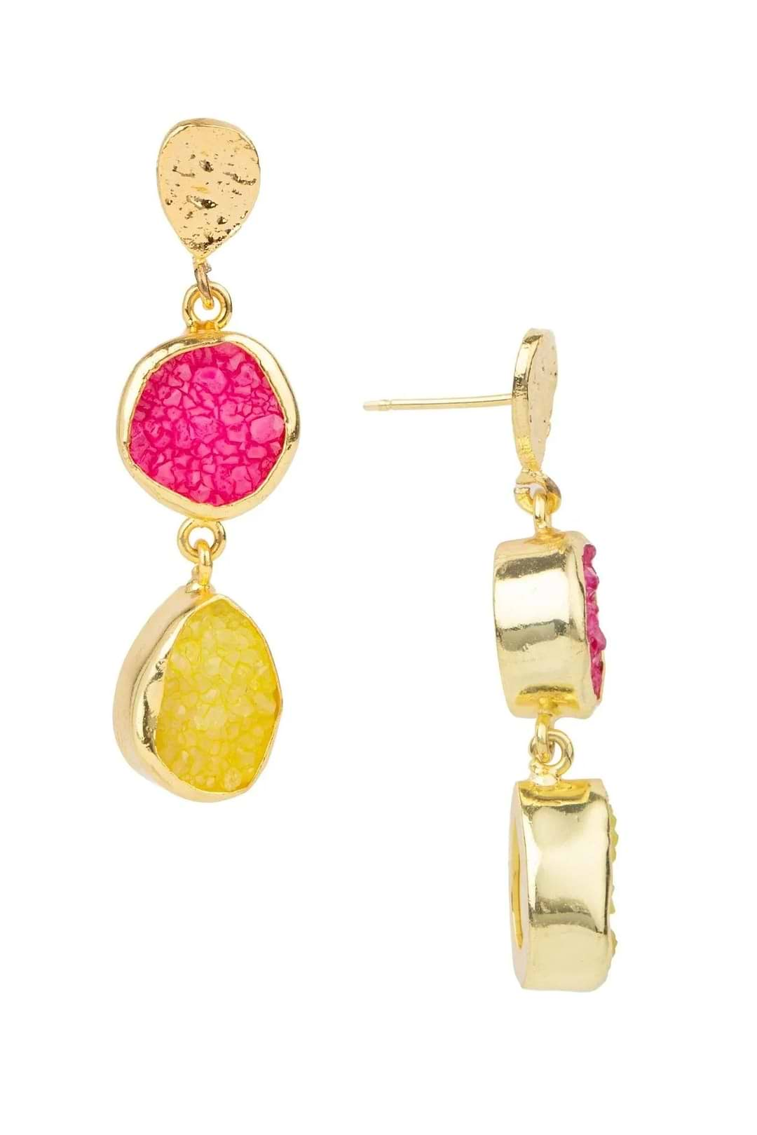 Joydrop Druzy Two Tone Dangle Earrings Gold