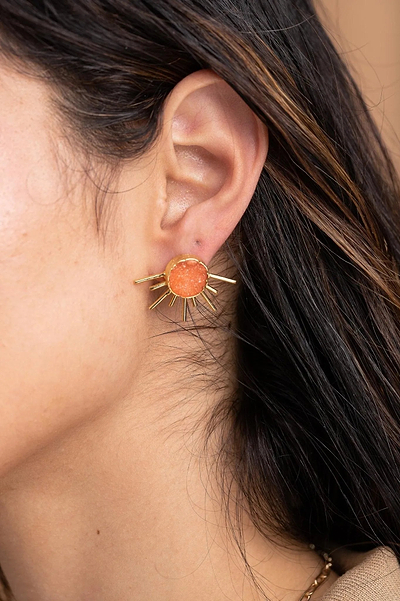 Sunray Druzy Stud Earrings Coral