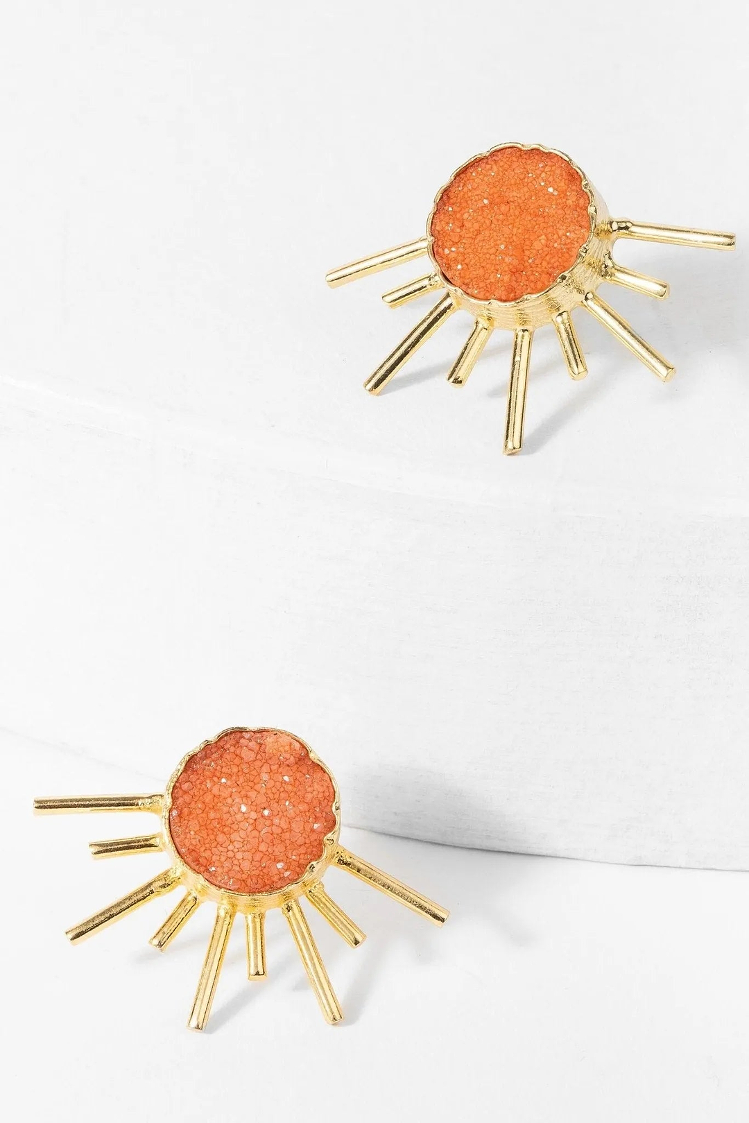 Sunray Druzy Stud Earrings Coral