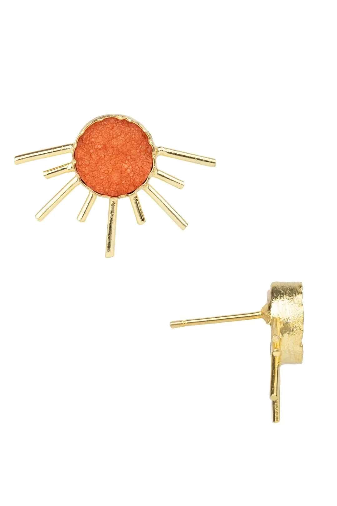 Sunray Druzy Stud Earrings Coral