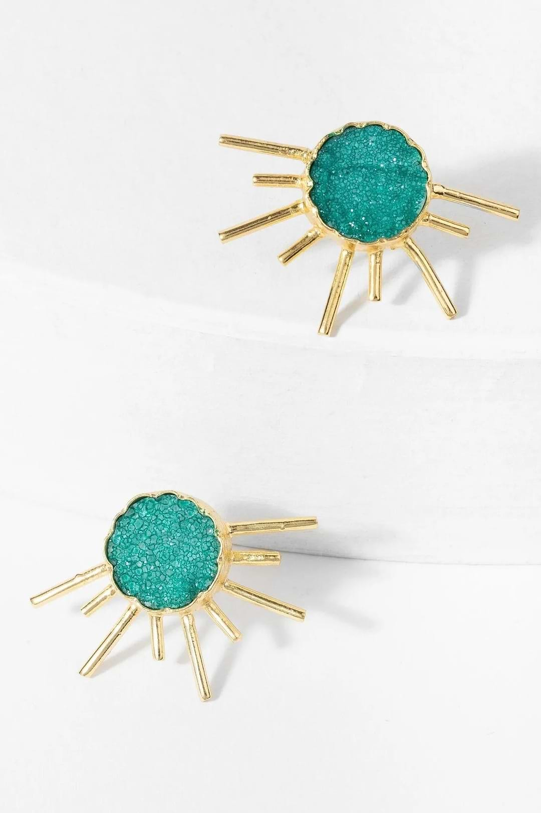 Sunray Druzy Stud Earrings Medium Aquamarine