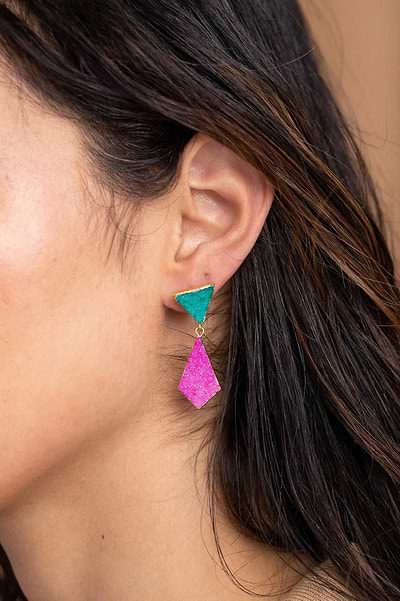 Carnival Multi Druzy Dangle Earrings Deep Pink