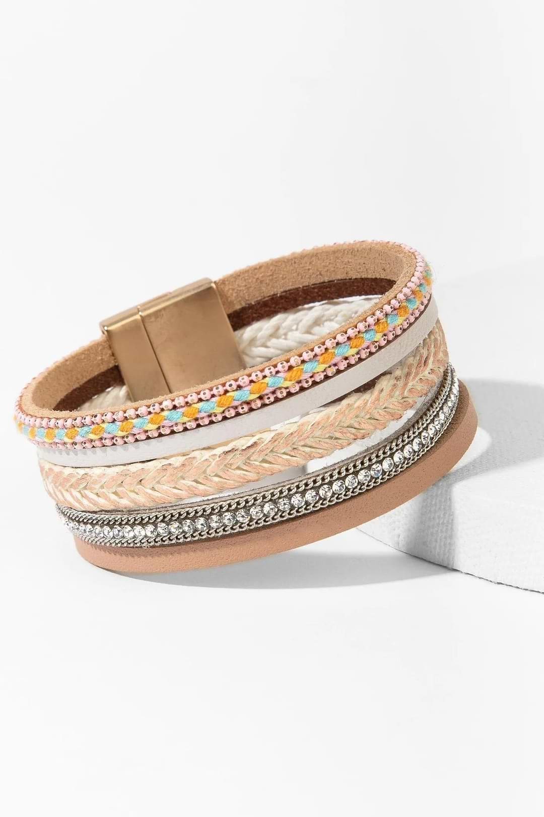 Rockaway Braided Leather Bracelet Bisque