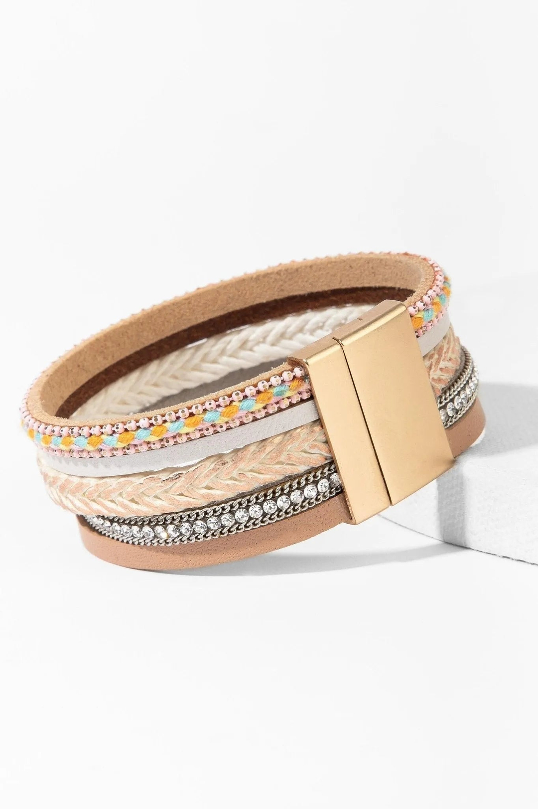 Rockaway Braided Leather Bracelet Bisque