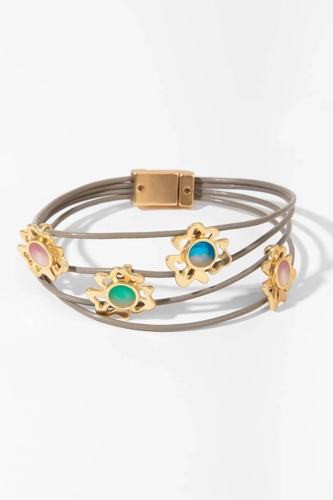 Mystique Floral Leather Bracelet Light Brown