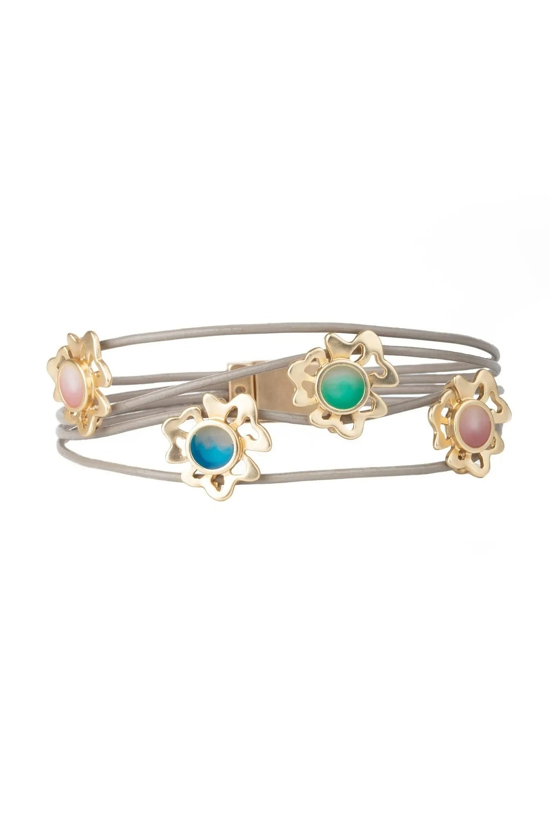 Mystique Floral Leather Bracelet Light Brown