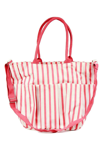 Stylish Pink Striped Weekender Bag Light Coral