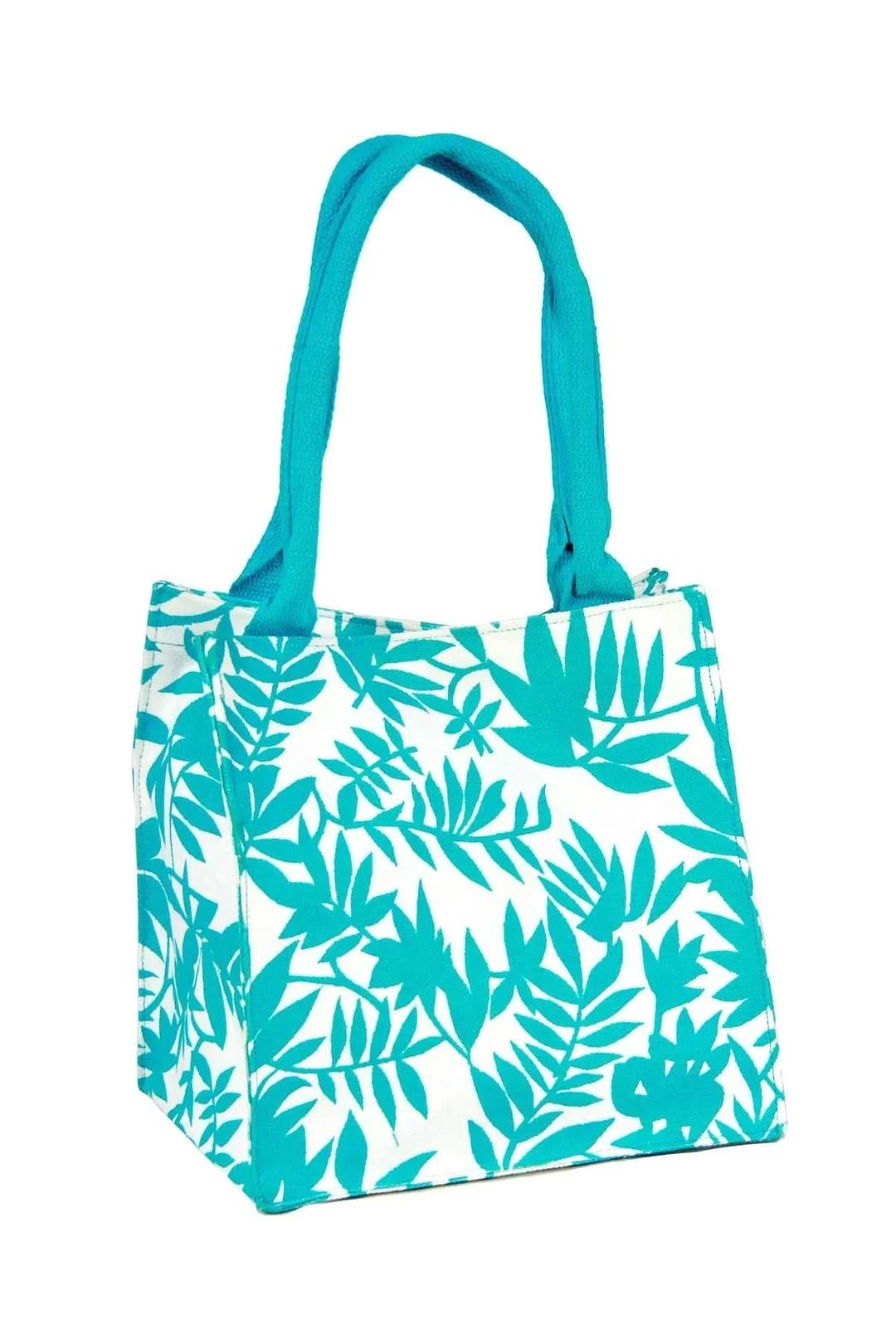 Tropical Leaf Lunch Bag Dark Turquoise