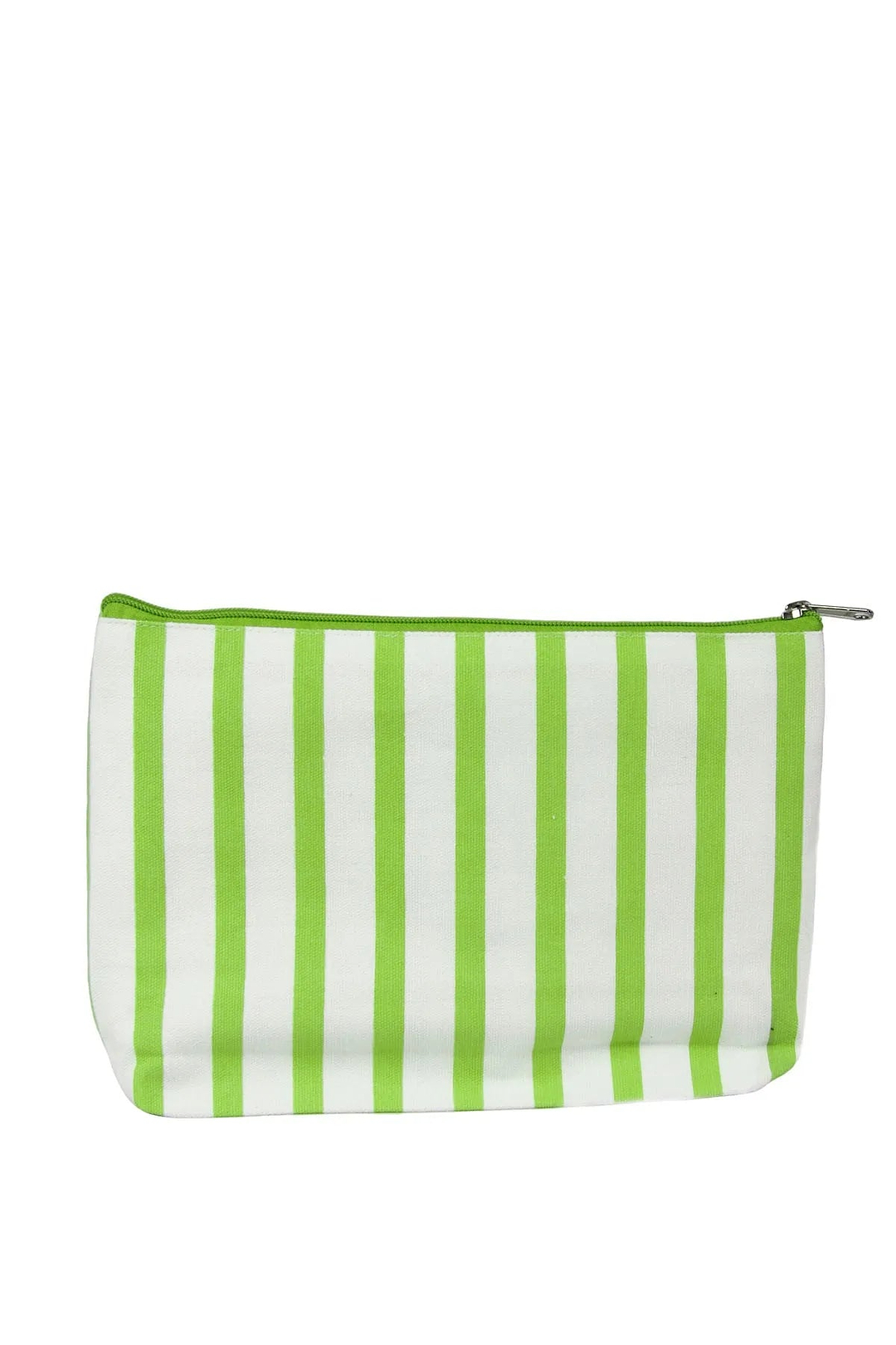 White and Green Striped Cosmetic Bag Lime