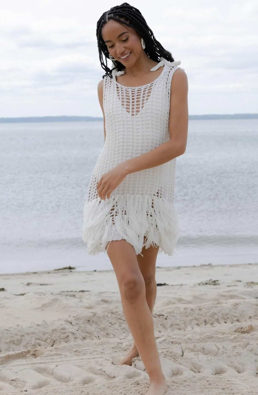 Fringe Crochet Tunic White