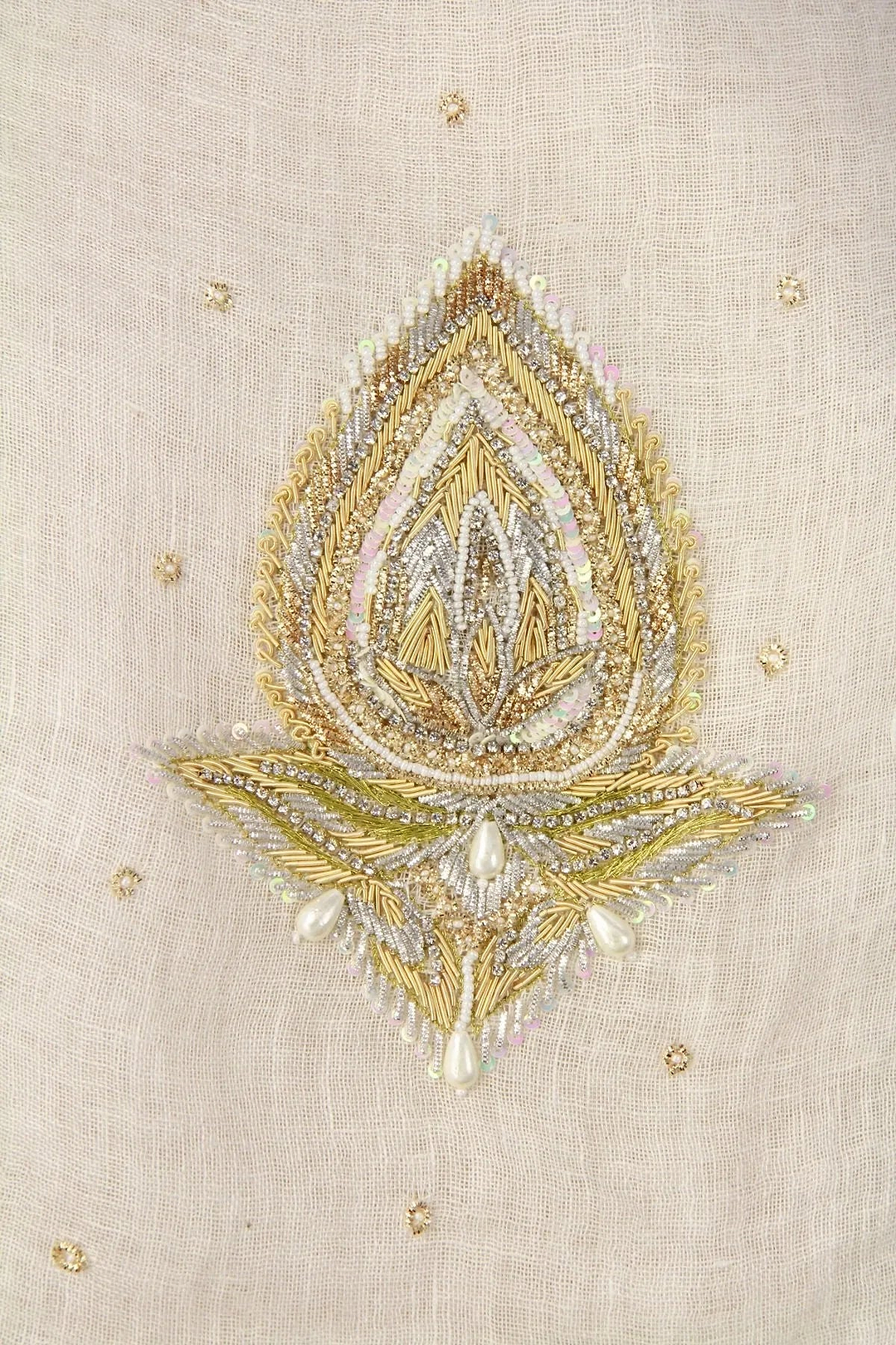 Ethnic Embroidered Leaf Scarf Bisque