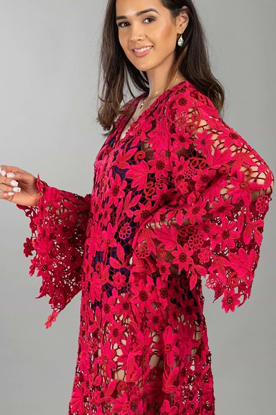 Three Tone Lace Tunic - SAACHI - Indian Red - Kimono