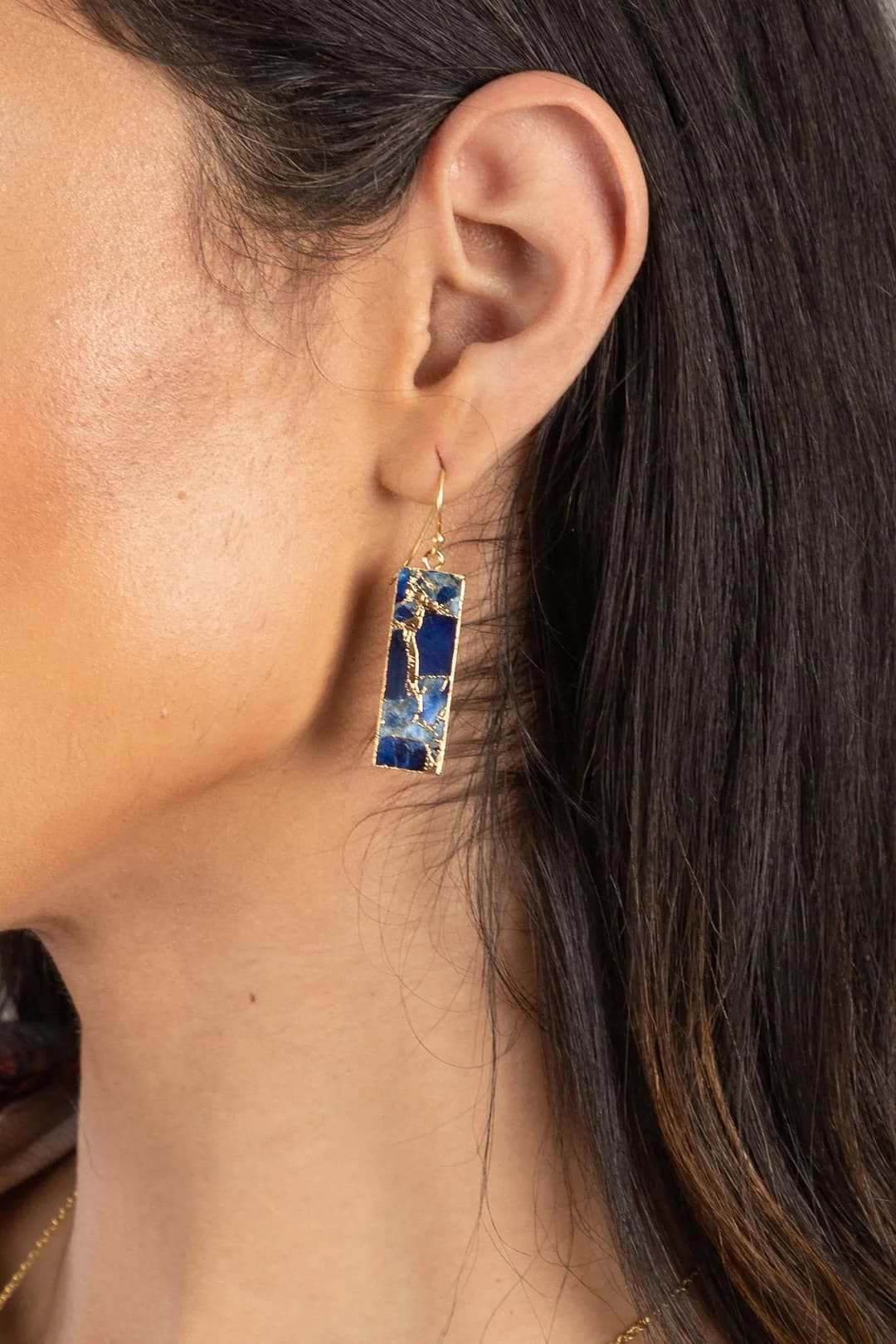 Mojave Rectangle Gemstone Earrings Navy