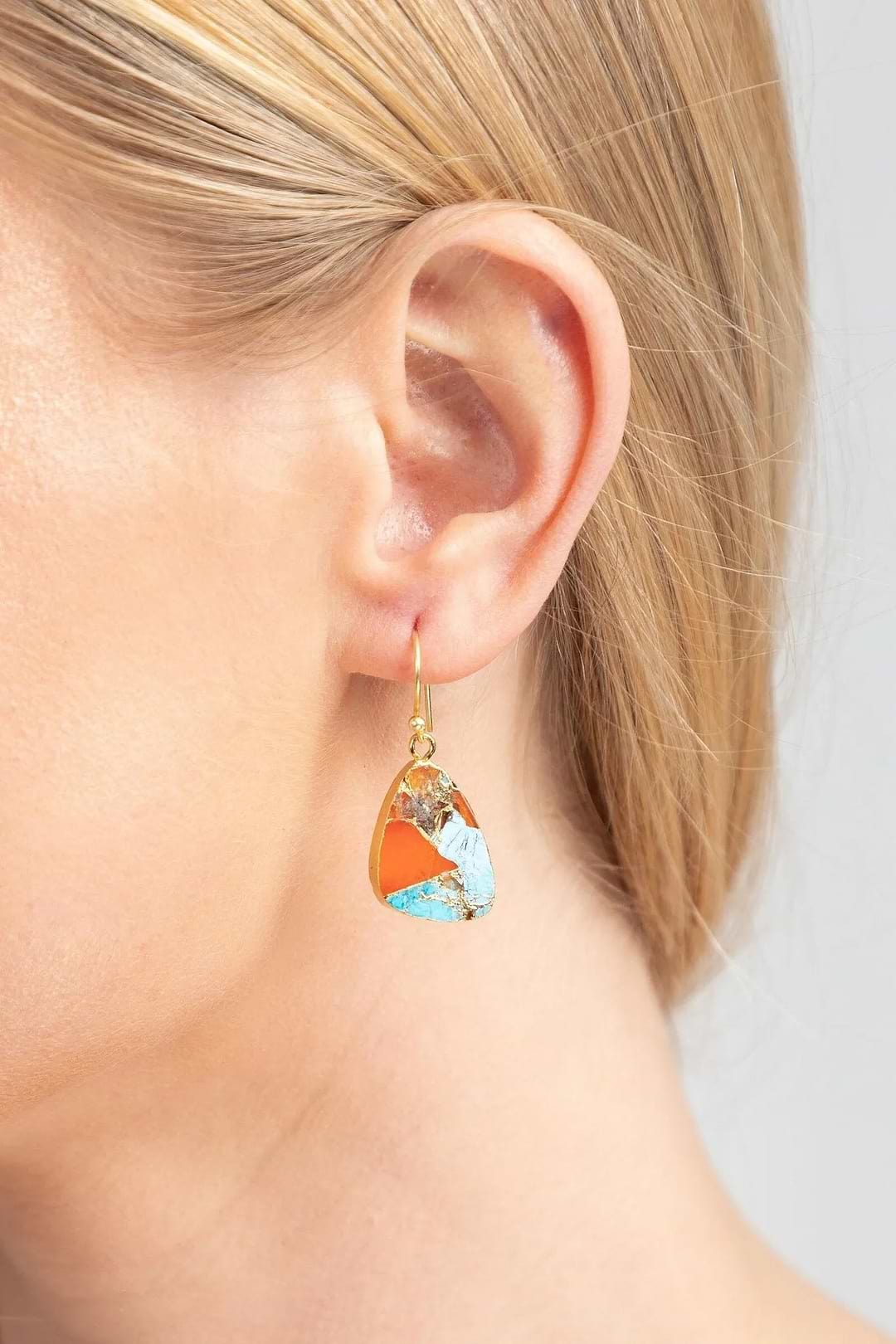 Mojave Triangle Mixed Gemstone Earring Orange Red