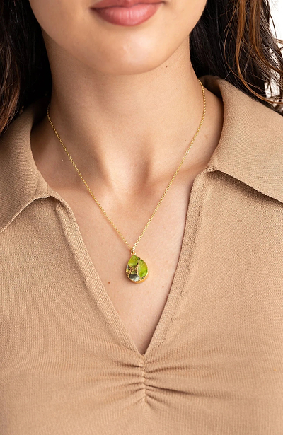 Mojave Pear Shape Mixed Gemstone Pendant Necklace - SAACHI - Green - Necklace