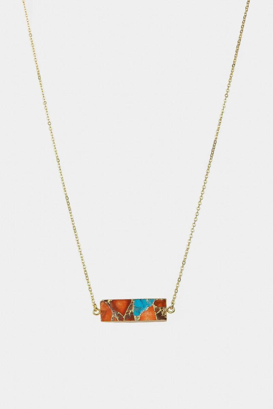 Mojave Rectangle Gemstone Necklace Orange Red