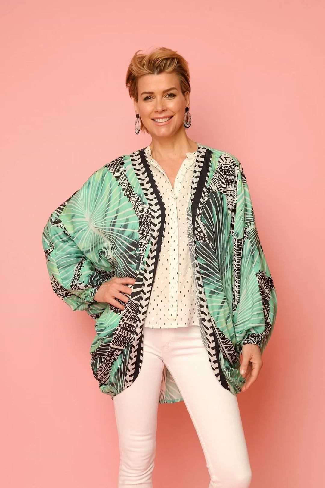 Palm Court Cocoon Kimono Medium Spring Green