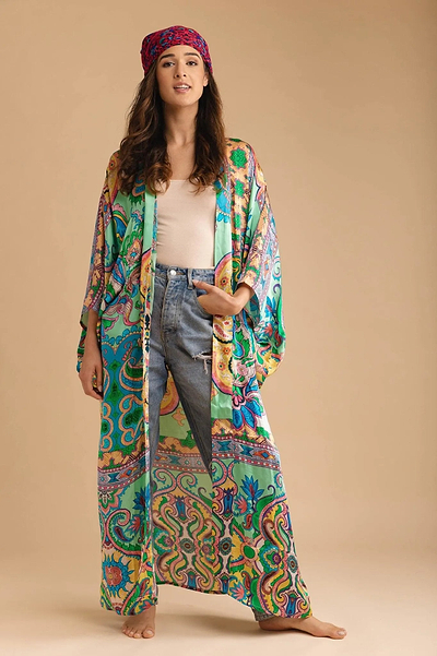 Margo Multi Paisley Print Kimono - SAACHI - Light Green / One Size — Fits All - Kimono