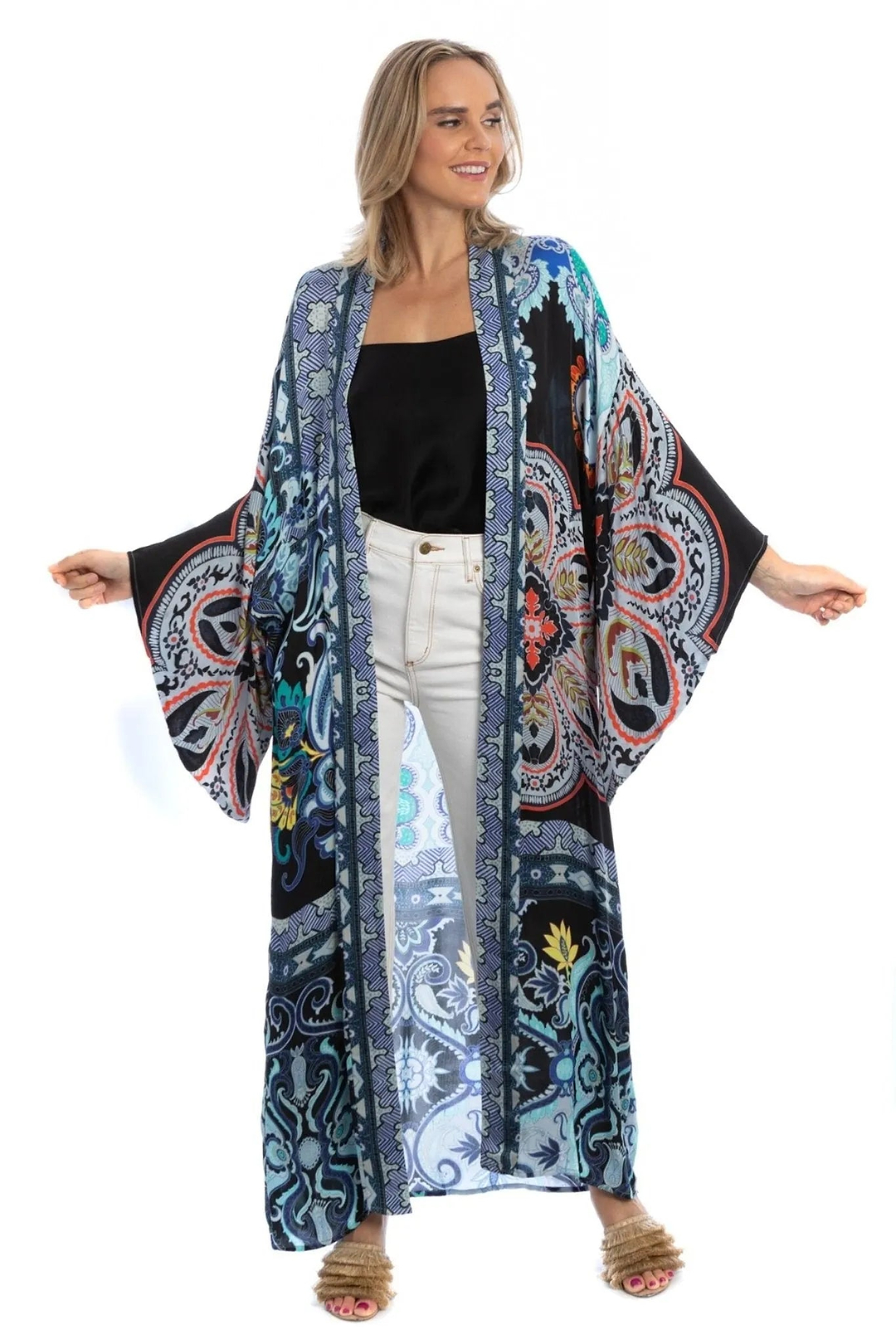 Margo Multi Paisley Print Kimono Powder Blue