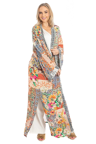 Exotic Mixed Floral Long Kimono - SAACHI - Light Multi - Kimono
