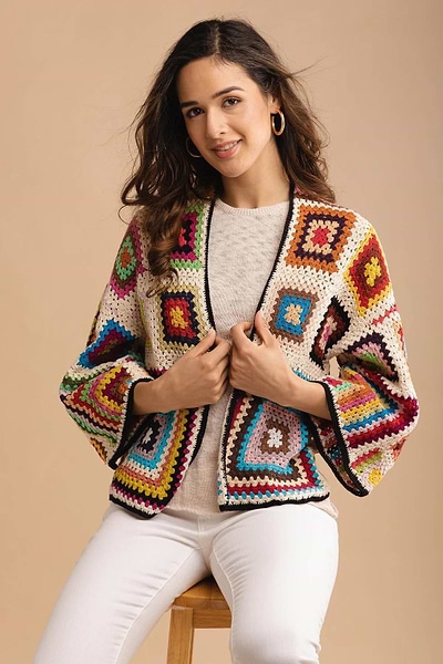 Granny Multi Square Crochet Short Jacket - SAACHI