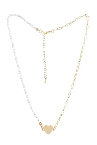 Golden Heart Pearl Chain Necklace Gold