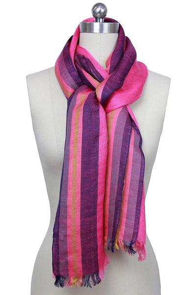 Pink Striped Scarf with Fringe - SAACHI