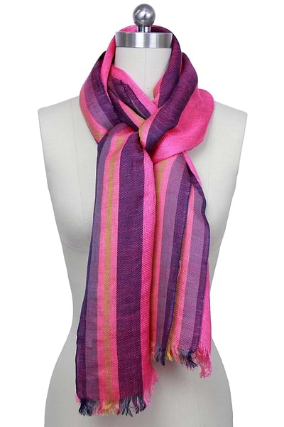 Pink Striped Scarf with Fringe - SAACHI