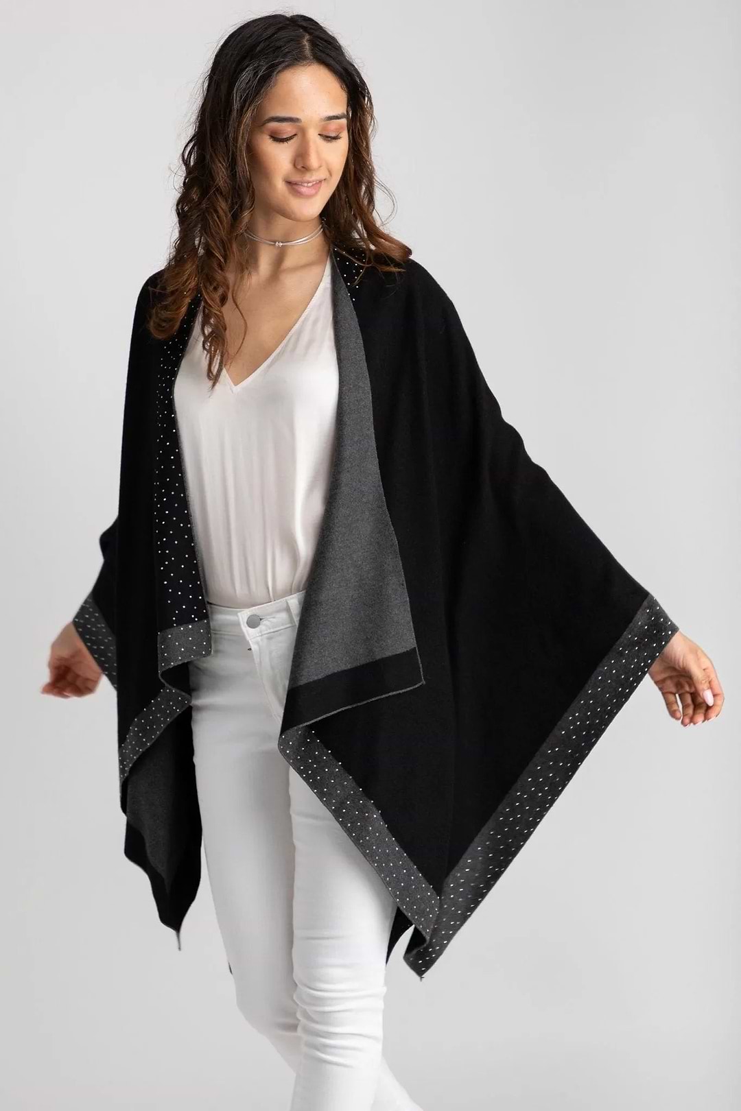 Elin Sparkle Studded Ruana Black