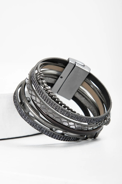 Brink Chain Link Leather Bracelet Dark Gray