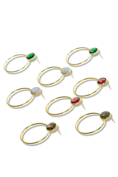Gemstone Adorned Hoop Earrings - SAACHI