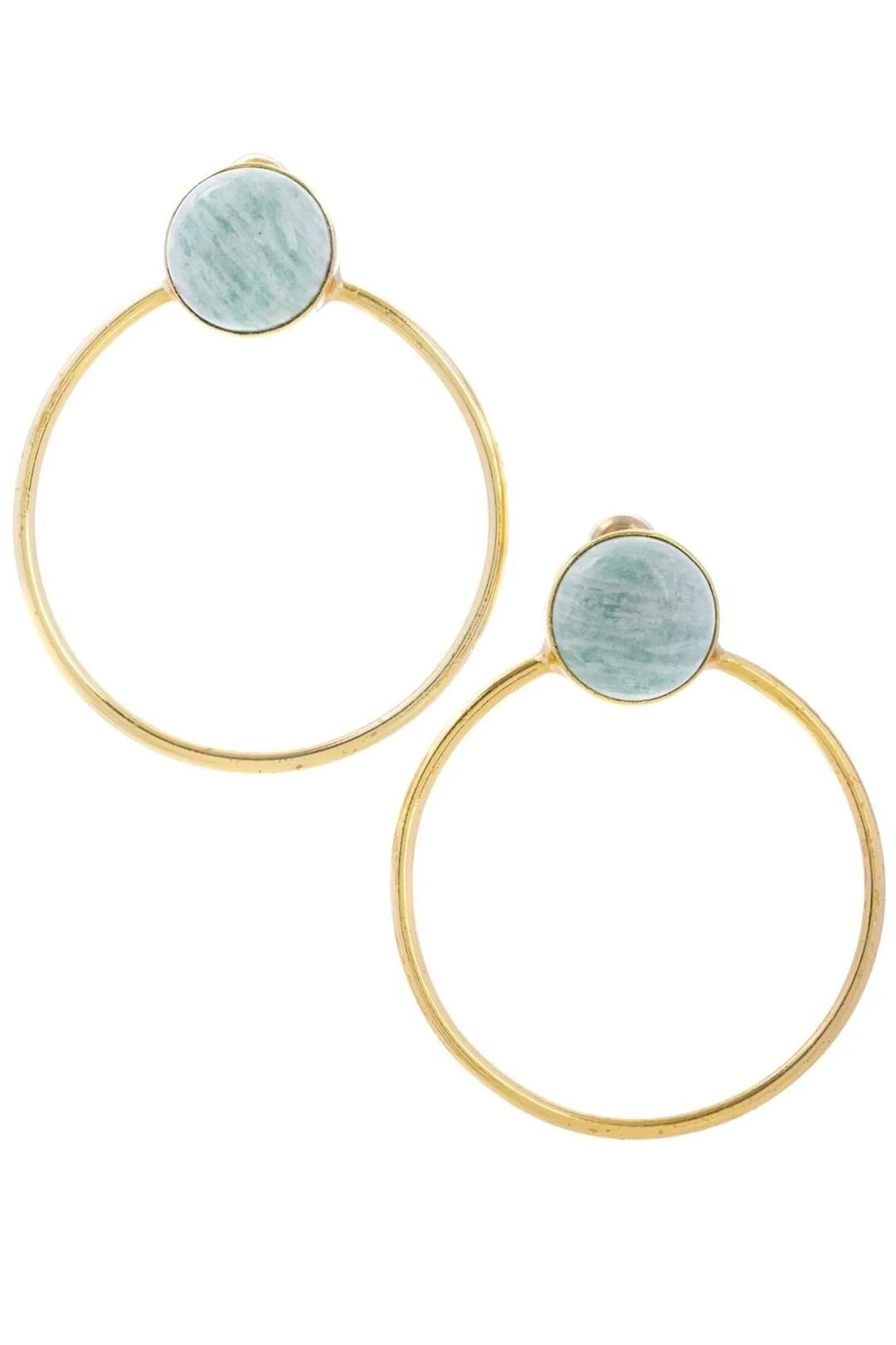 Gemstone Adorned Hoop Earrings Powder Blue