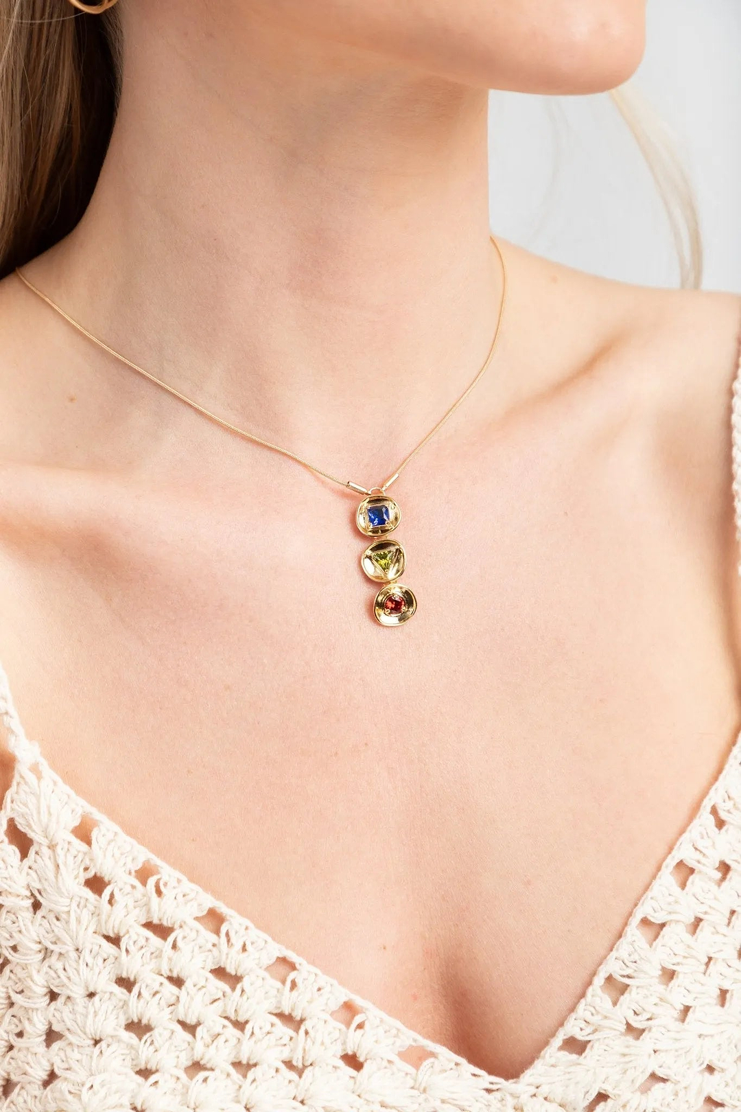 Divine Three Charm Pendant Necklace Dark Multi