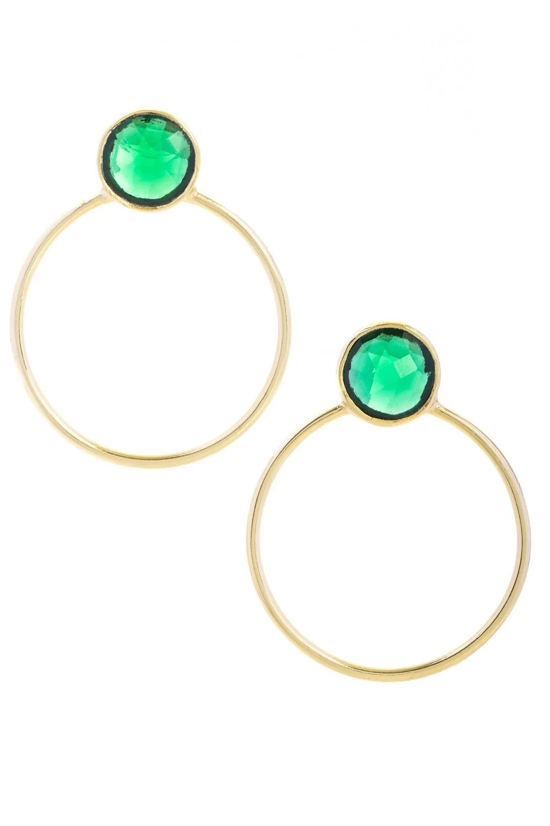 Gemstone Adorned Hoop Earrings Lime Green