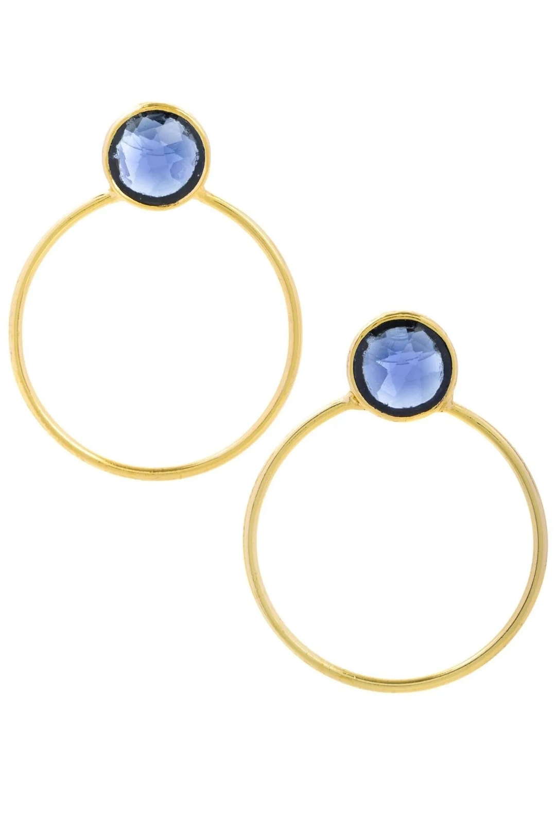 Gemstone Adorned Hoop Earrings Corn Flower Blue