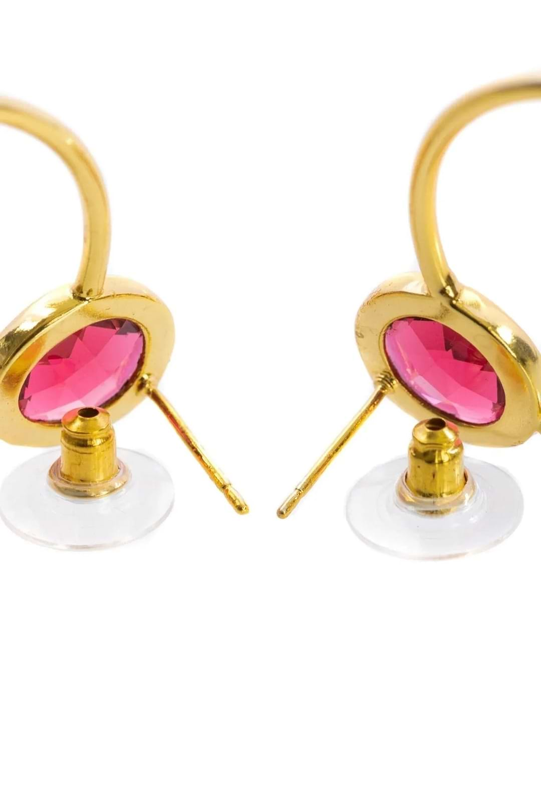 Gemstone Adorned Hoop Earrings Hot Pink