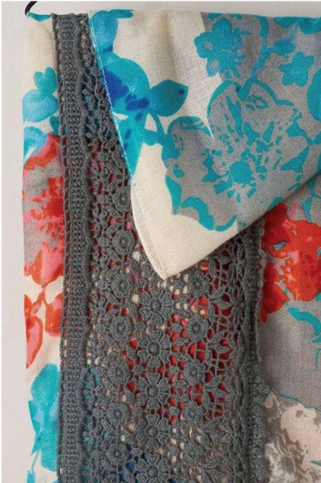 Blue Floral Lace Loop Scarf Light Sky Blue