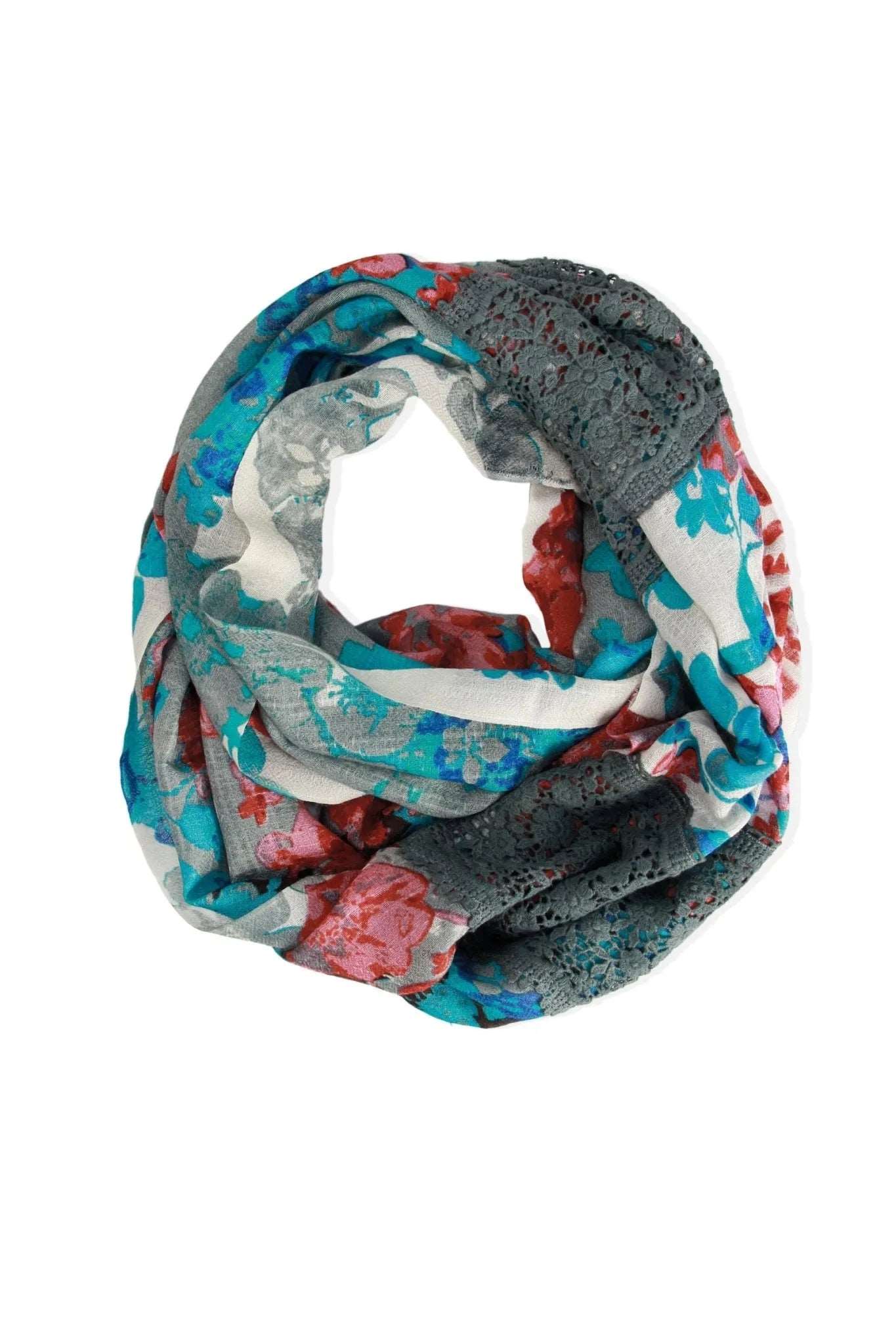 Blue Floral Lace Loop Scarf Light Sky Blue