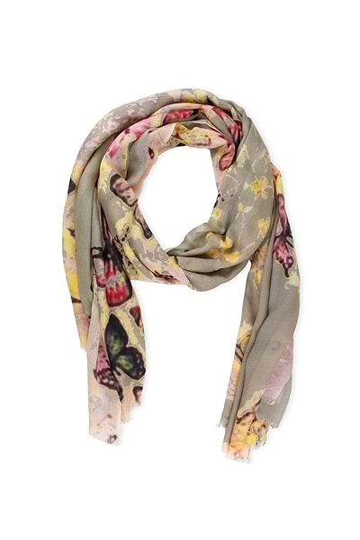 Scattered Butterfly Scarf Darl Khaki