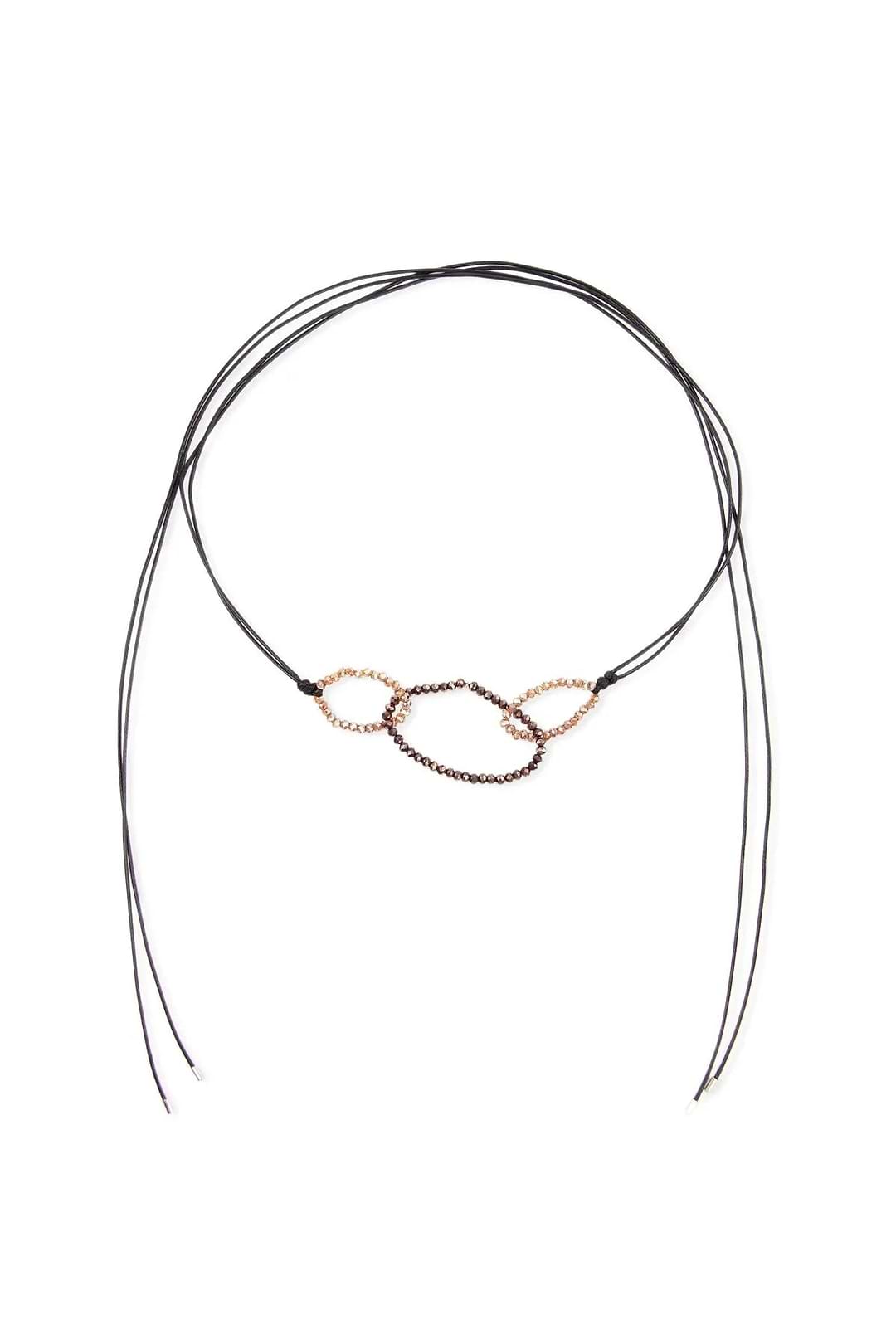 3-Oval Crystal Bead Ring Wrap Choker Brown