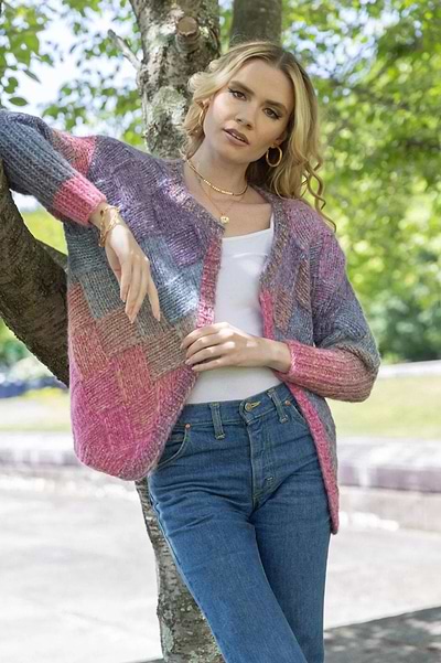 Knitted Basket Weave Cardigan - SAACHI - Lavender / One Size — Fits All - Cardigan