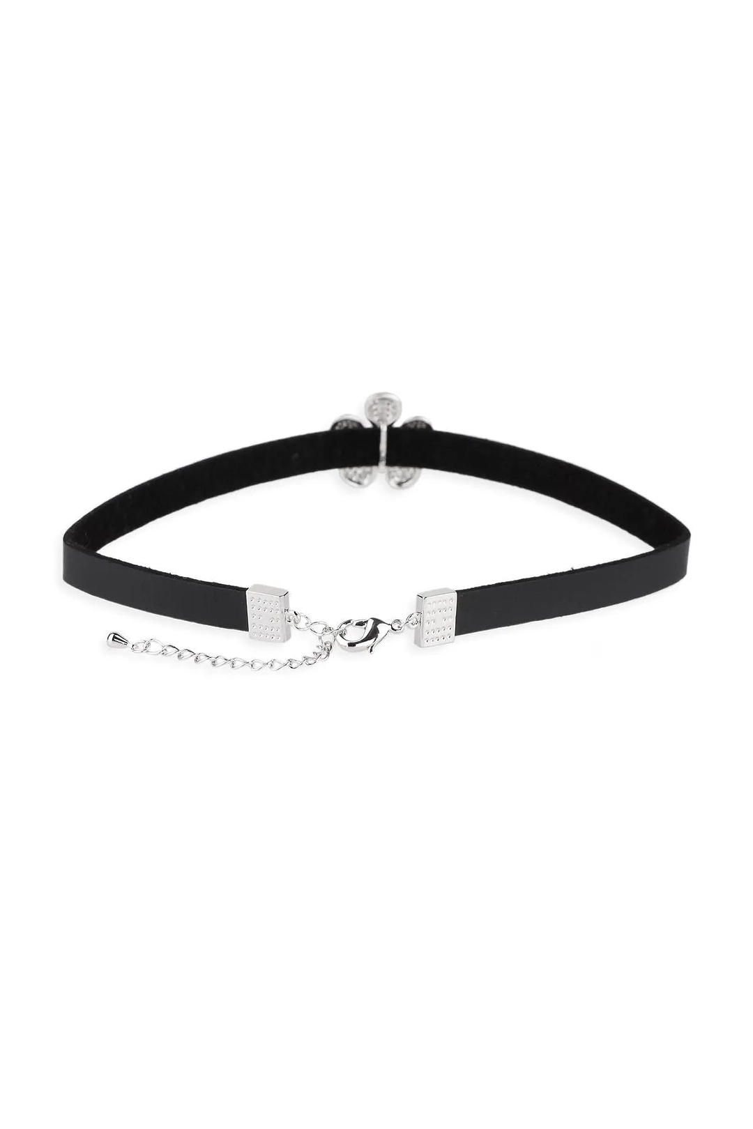 Dainty Crystal Flower Charm Choker Necklace Black