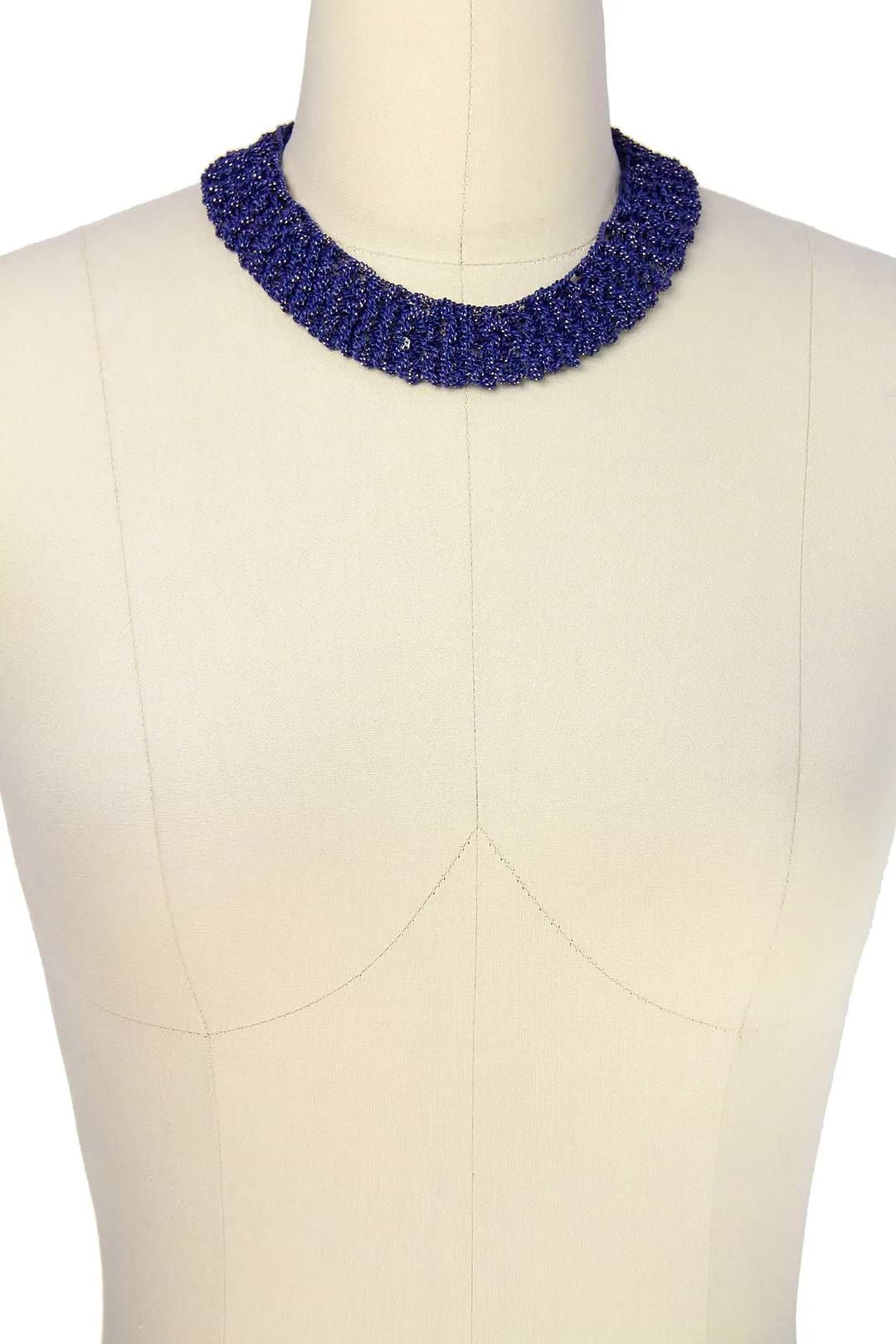 Crochet Chain Short Necklace Dark Blue