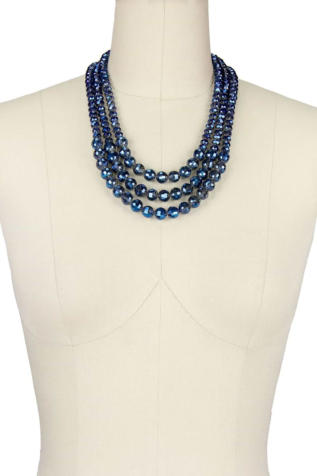 3 Tier Crystal Bead Necklace Royal Blue