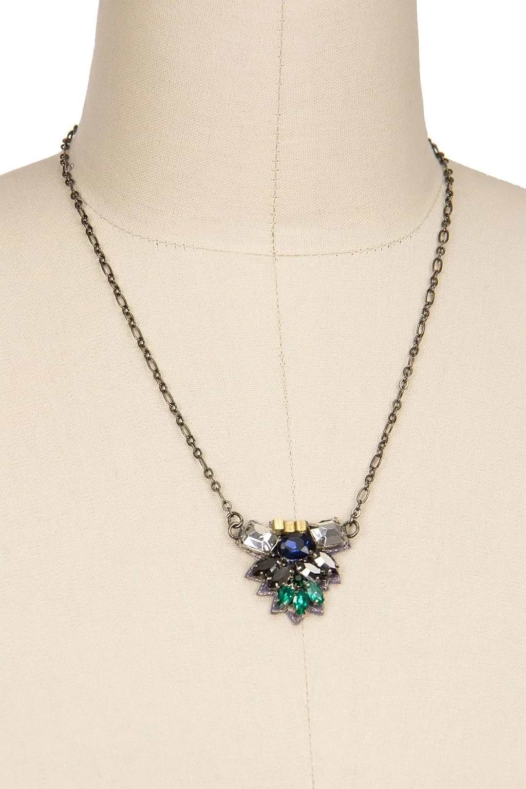 Modern Mosaic Crystal Pendant Necklace Gainsboro