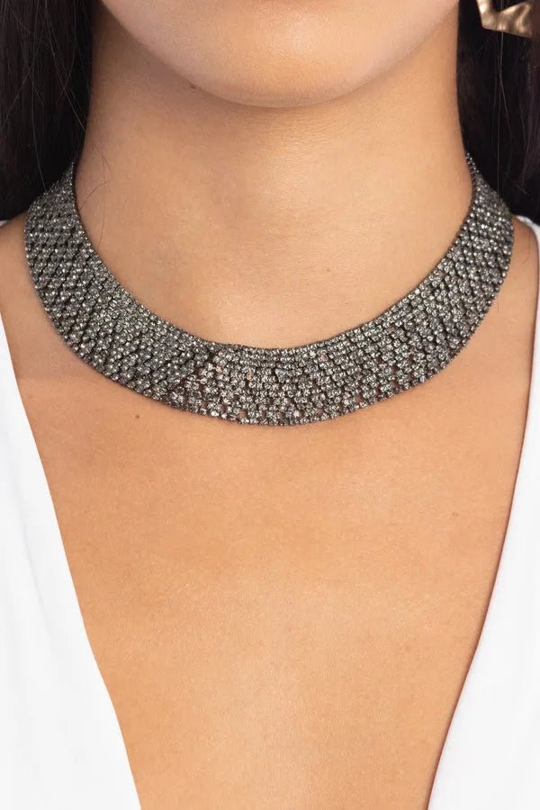 Austrian Crystal Collar Necklace Dim Gray