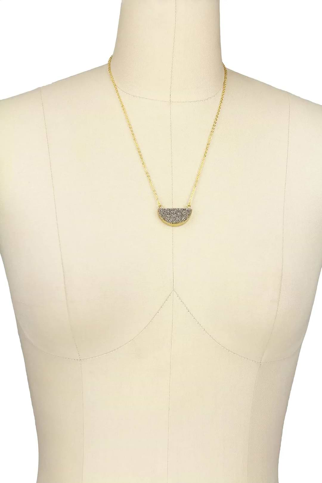 Semicircle Druzy Pendant Necklace - SAACHI